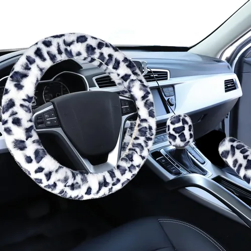 Miniatura 21 de Accmor - Funda mullida para volante para mujeres y niñas, ajuste universal de 15 pulgadas, funda de freno de mano y funda para palanca de cambios
