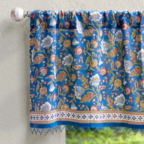 Miniatura 23 de Saffron Marigold Cortina de cenefa impresa a mano con ribete de cuentas, principal de verano indio naranja, perfecta para cocina, dormitorio, baño