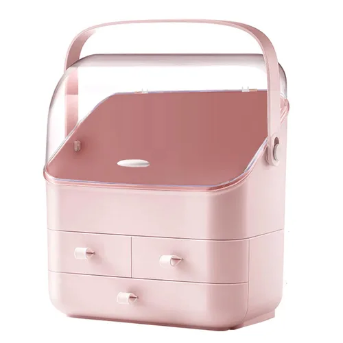 Miniatura 12 de LINFIDITE Caja de almacenamiento de cosméticos con tapa transparente, organizador de maquillaje grande, caja con cajones, mango portátil