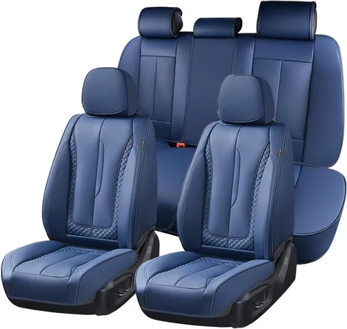 Miniatura 36 de Coverado Juego completo de fundas de asiento de automóvil, fundas rojas para asientos delanteros y traseros, de piel de napa impermeable, cojín