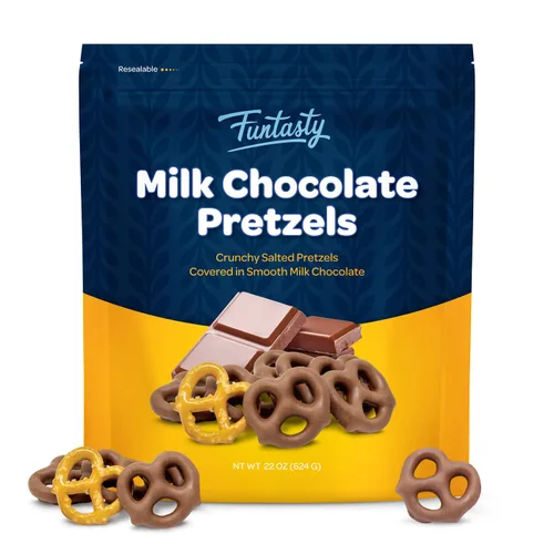 Miniatura 6 de Pretzels cubiertos de chocolate con leche, aperitivo dulce y salado - Bolsa de 22 onzas Bocadillo de oficina, mini pretzels