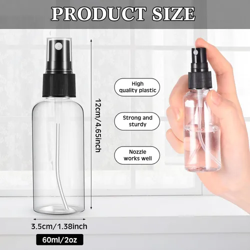 Miniatura 2 de Roshtia 50 Pcs 2 oz Plastic Mini Spray Bottles with Black Cap Clear Empty Fine Mist Spray Bottles Refillable Liquid Container for Essential Oils