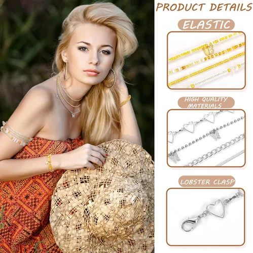 Miniatura 5 de JenPen 8 unidades de cadena de vientre ajustable para verano, playa, bikini, cuentas de cintura bohemia para mujeres y adultos, cadena de cuerpo