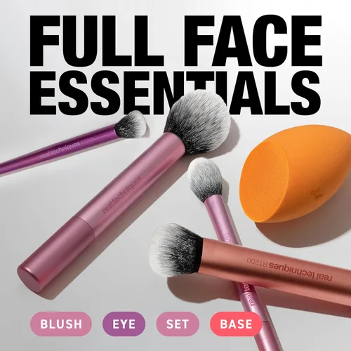 Miniatura 2 de Real Techniques Juego de 6 piezas de brochas de maquillaje esenciales para el día a día, incluye 4 brochas y 2 esponjas de maquillaje, para base
