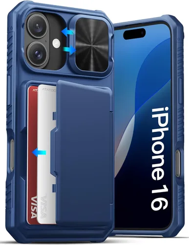 Miniatura 30 de ATATOO Funda para iPhone 17, tarjetero integrado (almacena 3-5 tarjetas) y funda para cámara deslizante y bloqueo RFID, protección de grado militar