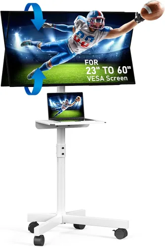 Miniatura 10 de Soporte de TV móvil para TV de 23 a 60 pulgadas LCD LED OLED de pantalla plana con pantalla curva hasta 88 libras, inclinación y altura ajustable