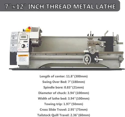 Miniatura 2 de INTSUPERMAI Mini torno de metal de 7 x 12 pulgadas, torno de metal de sobremesa, velocidad variable, 50-2500 rpm, torno de trabajo de metal con 3