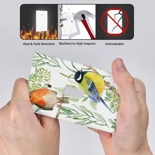 Miniatura 4 de Placas de Interruptor de Luz de Palanca Simple con Flores de Pájaros y Cubiertas de Enchufes Decorativas, Placa de Pared Eléctrica Receptáculo