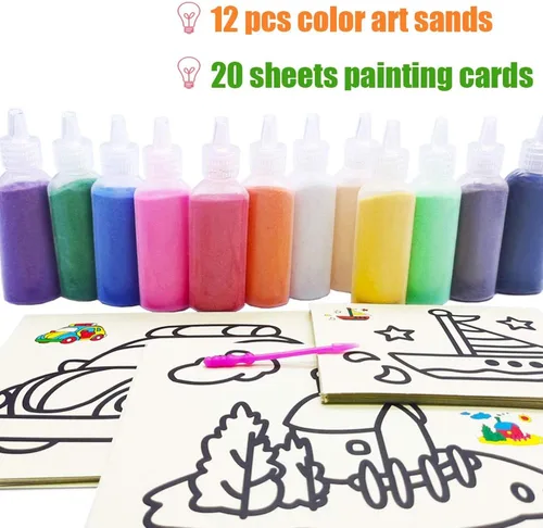 Miniatura 2 de Zddaoole Kit de Arena Artística de 32 Piezas - Arena Escénica de 12 Colores Con 20 Hojas de Tarjetas de Pintura de Arena Arte, Artes y Manualidades
