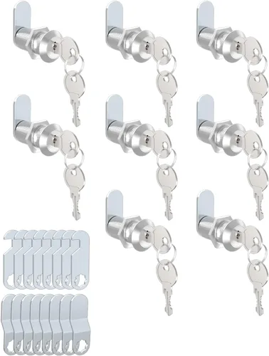 Paquete de 8 cerraduras para cajones y gabinetes (con llave diferente), seguros para archivos importantes, cerraduras de leva de 1-1/8 pulgadas y