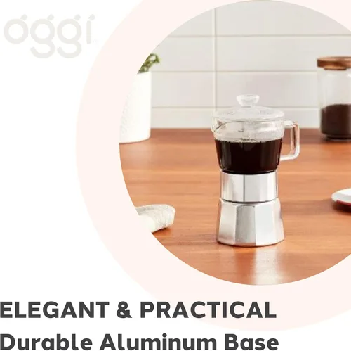 Miniatura 8 de Oggi Cafetera de café expreso para estufa, cafetera italiana de vidrio borosilicato de 4 tazas (4 onzas)