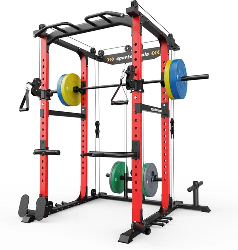 Miniatura 13 de Sportsroyals Jaula de Potencia, Rack de Potencia Multifuncional de 1600 libras con Sistema de Cruce de Cable Ajustable y Más Accesorios