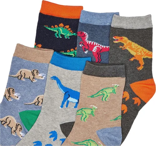 Miniatura 2 de Jefferies Socks Calcetines de algodón con patrón de dinosaurio para niños, paquete de 6