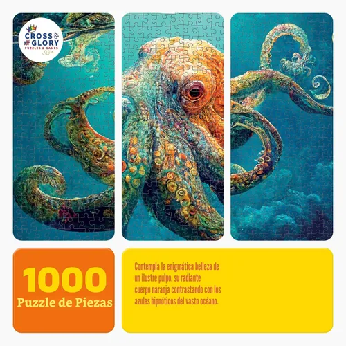 Miniatura 6 de Cross & Glory Rompecabezas de 1000 piezas para adultos Odisea de pulpo azul profundo Rompecabezas de pulpo oceánico para adultos Desafiante