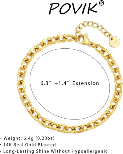 Miniatura 6 de POVIK Pulsera de clip, cadena de clip de papel chapada en oro de 14 quilates, pulsera de oro para mujer, pulsera de cadena ajustable para mujeres