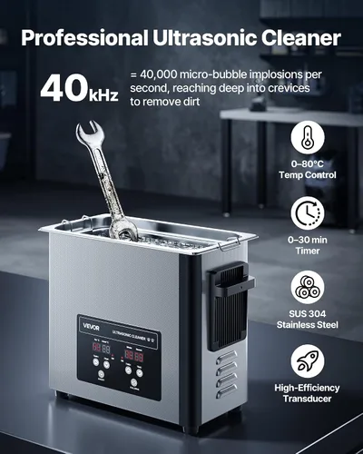 Miniatura 2 de VEVOR Limpiador ultrasónico de 6L, máquina profesional de limpieza ultrasónica con cesta de limpieza y pantalla digital, máquina de limpieza