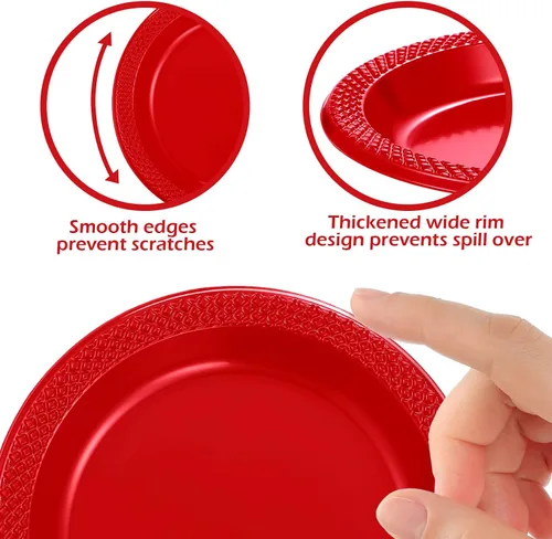Miniatura 6 de Mimorou 200 platos de plástico rojo pequeños desechables a granel de 6 pulgadas para todas las ocasiones, eventos especiales, bodas, cumpleaños