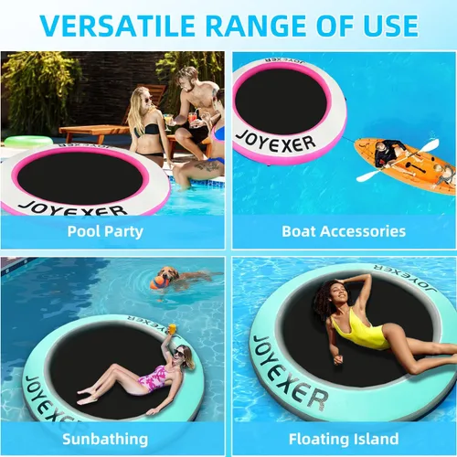 Miniatura 6 de Round Floating Ring, 8FT Inflatable Water Hammock Lake Floats for Adults, Inflatable Floating Dock Platform for Lake, Beach, Ocean Verde menta
