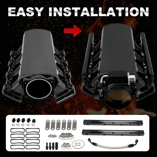 Miniatura 5 de Cuerpo de admisión de 102 mm fabricado en metal EFI con raíles de combustible y cuerpo del acelerador y sensores de posición del acelerador TPS IAC