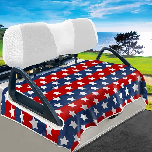 Miniatura 14 de YOKYHOM Fundas de asiento de carrito de golf con bandera estadounidense para 2/4 plazas, manta patriótica de Estados Unidos mantiene los asientos