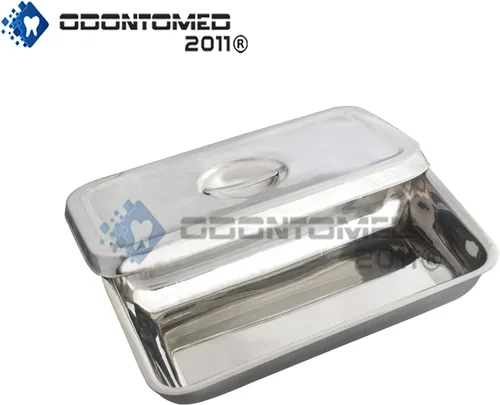 Miniatura 4 de Bandeja dental Instrumento de laboratorio 8 "X4 "X2" Soporte organizador de herramientas dentales con tapa y mango Caja hueca de acero inoxidable