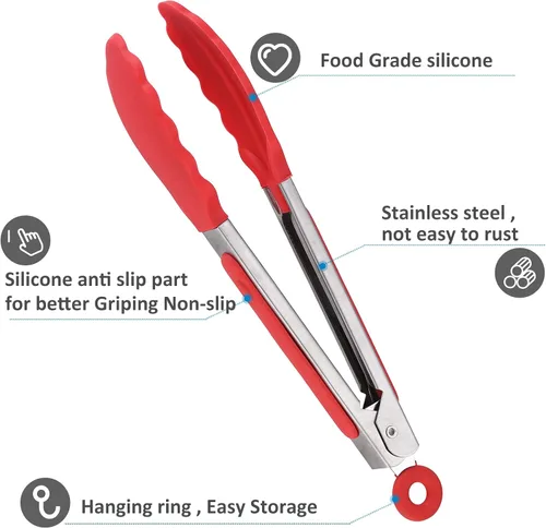 Miniatura 4 de Small Tongs For Cooking,7 inch Kitchen Mini Tongs with Silicone Tips Great for Air Fryer Cooking Serving Tong Set of 3 Turning