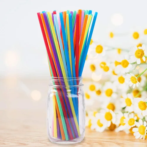 Miniatura 3 de 100 popotes desechables largos de plástico coloridos. (0.23 pulgadas de diámetro y 10.2 pulgadas de largo)