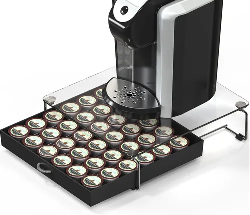 Miniatura 9 de Deco Brothers - Cajón de almacenamiento de cápsulas de café K-Cup de vidrio templado de cristal para 30 cápsulas, cromado Cromo con tapa de cristal