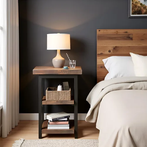 Miniatura 7 de Alaterre Furniture - Mesa auxiliar de 3 niveles de madera maciza Pomona con estantes de almacenamiento – Mesa lateral o mesita de noche rústica