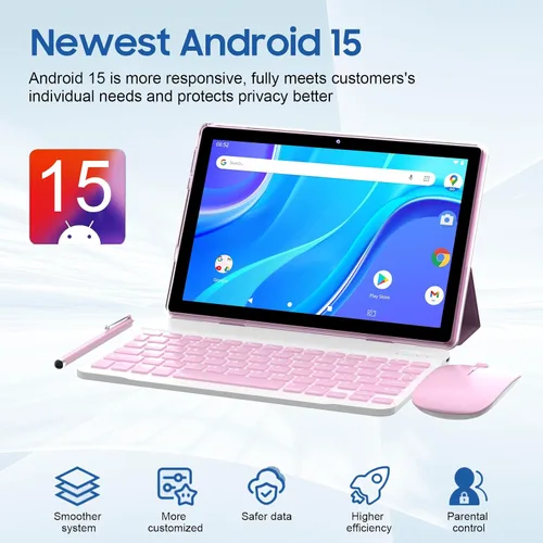 Miniatura 4 de Tableta Android 15 de 10 pulgadas (NO GO) Tabletas con teclado 64GB ROM+12GB RAM (expansión 4+8) Soporta expansión de 1TB 2MP+8MP Cámara dual Rosa