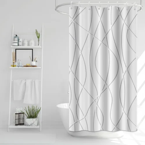 Miniatura 73 de Cortina de ducha pequeña a rayas gris claro degradado para baño, 36 x 72 pulgadas, juego de cortina de ducha geométrica para cabina de RV