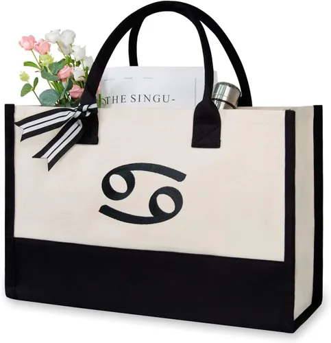 Miniatura 51 de TOPDesign - Bolso de playa de lona con inicial personalizada, bolsa de regalo con monograma, para mujer