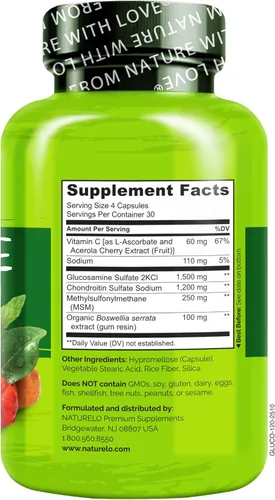 Miniatura 6 de NATURELO Glucosamina condroitina MSM con boswellia y vitamina C - Suplemento para comodidad, movilidad y fuerza de las articulaciones, 120 cápsulas