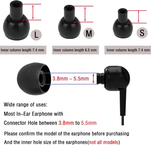 Miniatura 4 de 18 pares de puntas de silicona para auriculares de repuesto para auriculares intraurales (agujero interior de auriculares de 0.150 in a 0.217 in)