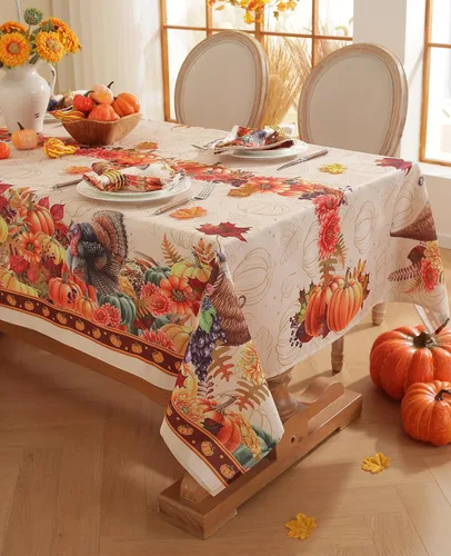 Miniatura 11 de Mantel rectangular con estampado de calabaza en acuarela de otoño, mantel rectangular de poliéster para otoño, resistente al agua, sin arrugas