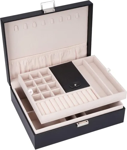 Miniatura 8 de ATAIMEISEN Organizador de caja de joyas, cajas de almacenamiento de joyas de viaje, soportes para collares, bandeja de exhibición, estuche