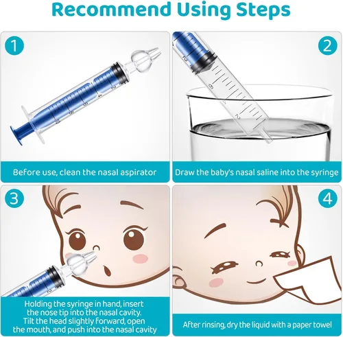 Miniatura 3 de Aspirador nasal para bebé, jeringa nasal para jeringa de bebé, irrigador nasal con punta de succión nasal de silicona reutilizable profesional, Azul