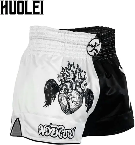 Miniatura 4 de HUOLEI Pantalones cortos Muay Thai para hombres y mujeres, pantalones cortos de boxeo MMA de alta calidad.