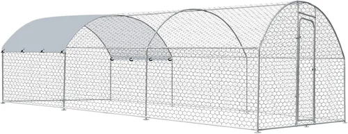 Miniatura 15 de Gallinero grande de metal con paso, 9.8 pies de largo x 13 pies de ancho x 6.4 pies de alto, corral de pollo para patio con cala impermeable