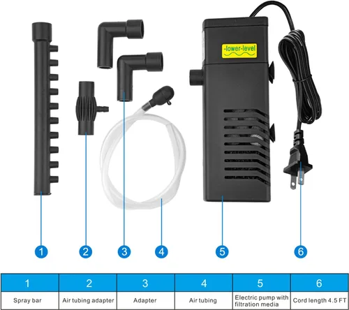 Miniatura 5 de DOMICA Filtro de acuario interno de 100 GPH 5 W con sistema de aireación Filtro de alimentación para tanque de peces de 5 a 15 galones, filtro