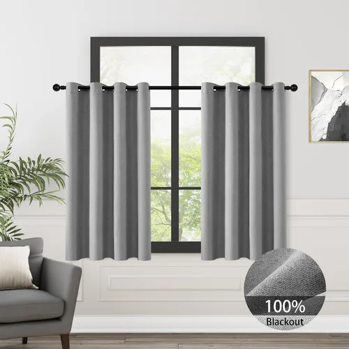 Miniatura 37 de ChrisDowa Cortinas 100% Opacas de Abedul Sólido de 45 Pulgadas de Largo, 2 Paneles para Dormitorio y Sala de Estar, Estilo Granja Oscurecedoras
