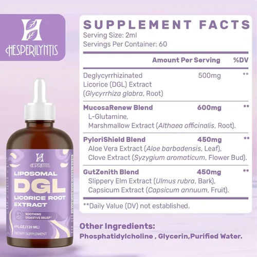 Miniatura 8 de Extracto liposomal de raíz de regaliz DGL – Regaliz deglicirricinado con L-glutamina, malvavisco, clavo y olmo resbaladizo – digestivo