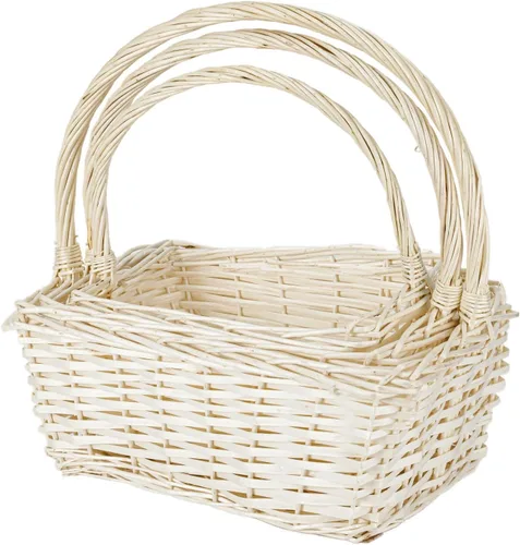 Miniatura 3 de Juego de 3 cestas de mimbre tejidas a mano con asa para cosecha ligera para almacenamiento, cestas de regalo, pícnics, huevos de Pascua