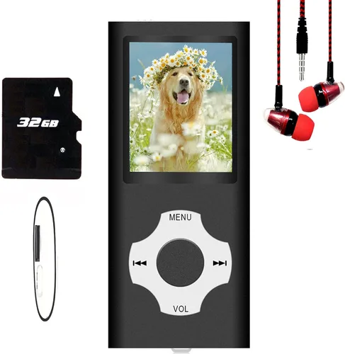 Hotechs - Reproductor de MP3, reproductor de música MP3 con tarjeta SD de memoria de 32 GB, pantalla LCD digital clásica delgada de 1.82 pulgadas,