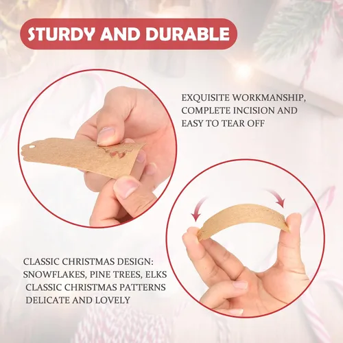 Miniatura 4 de Joycraft 150 etiquetas con cuerda, 3 estilos de papel kraft en blanco huecas, etiquetas colgantes de regalo personalizadas para paquete, fiesta