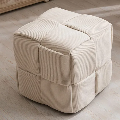 Miniatura 17 de QQXX Puf otomano tejido hecho a mano, taburete tapizado de terciopelo, moderno reposapiés cuadrado acolchado para sala de estar, dormitorio, entrada