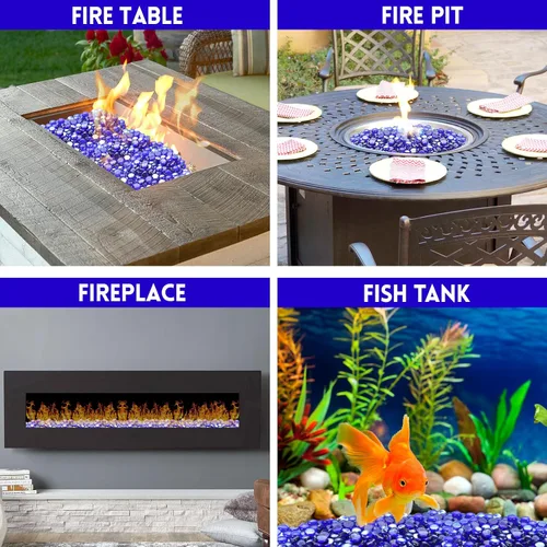 Miniatura 5 de Vidrio para Hoguera, Rocas de Hoguera Azul Cobalto para Fogata de Propano, Chimenea y Decoración Exterior, Cuentas de Vidrio para Fuego Redondas