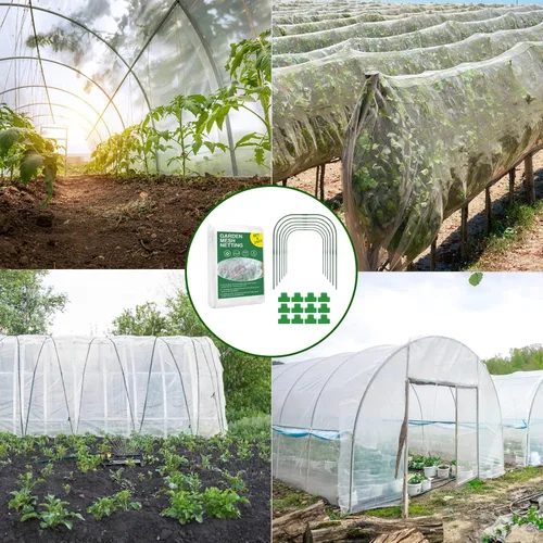 Miniatura 6 de Kit de red de jardín para camas elevadas, red de malla ultra fina de 8 x 24 pies con 6 juegos de aros de jardín, cubierta de hileras de plantas, red