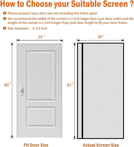 Miniatura 2 de Puerta mosquitera magnética para puerta de 24 x 80 pulgadas, tamaño de pantalla de 26 x 81 pulgadas, apertura lateral izquierda y derecha, cortina