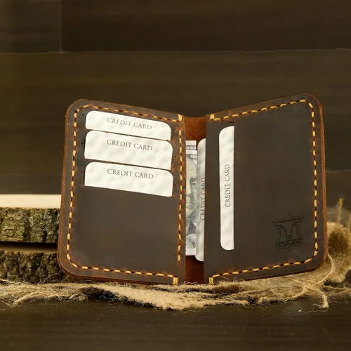 Miniatura 3 de Cartera de cuero hecha a mano, billetera de cuero minimalista, billetera plegable, billetera de bolsillo frontal, tarjetero de cuero hecho a mano